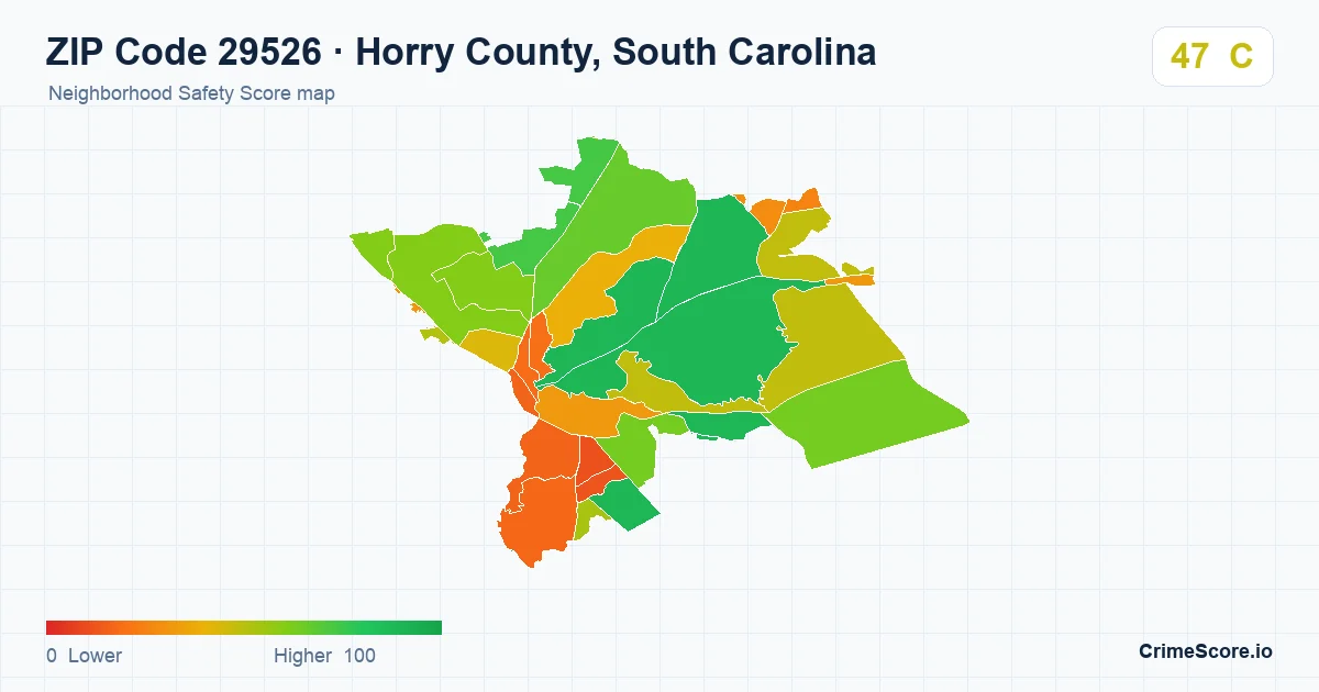 ZIP Code 29526 in Horry County, South Carolina neighborhood Safety Score map