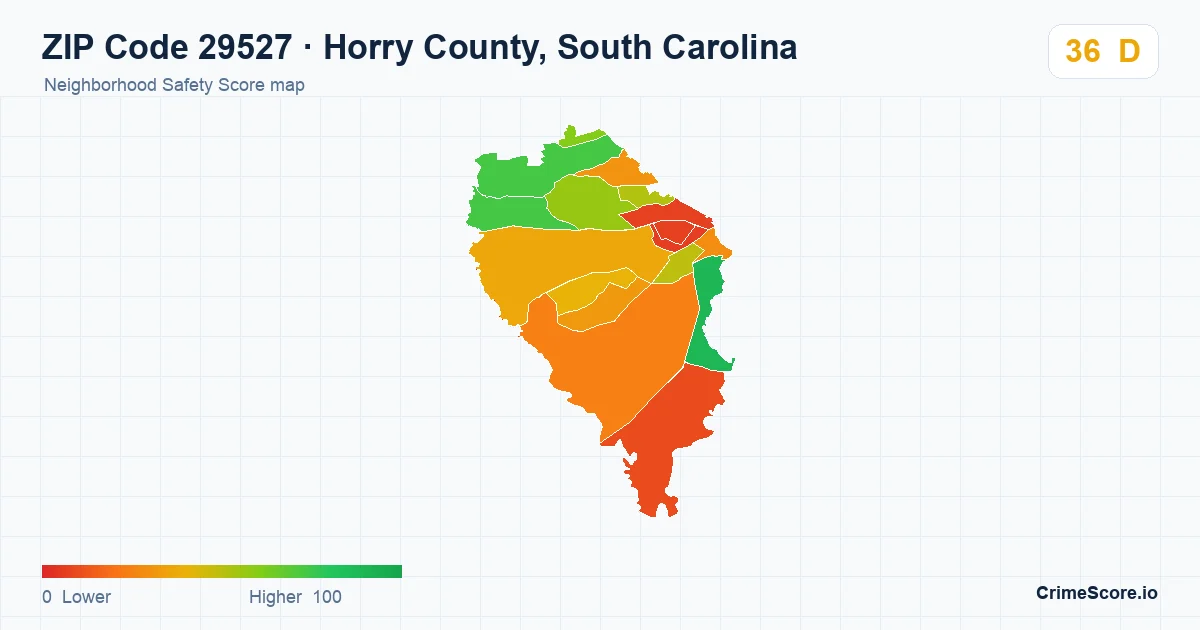 ZIP Code 29527 in Horry County, South Carolina neighborhood Safety Score map