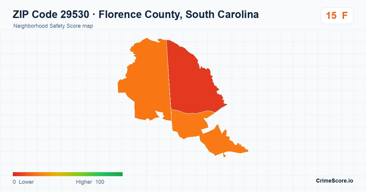 ZIP Code 29530 in Florence County, South Carolina neighborhood Safety Score map