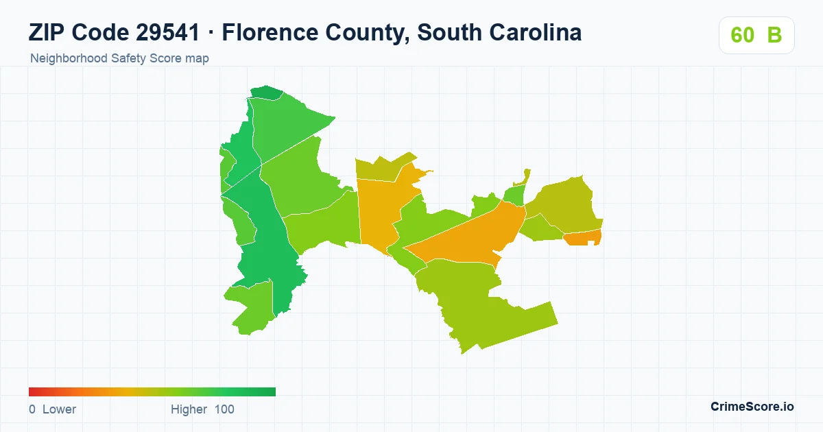 ZIP Code 29541 in Florence County, South Carolina neighborhood Safety Score map