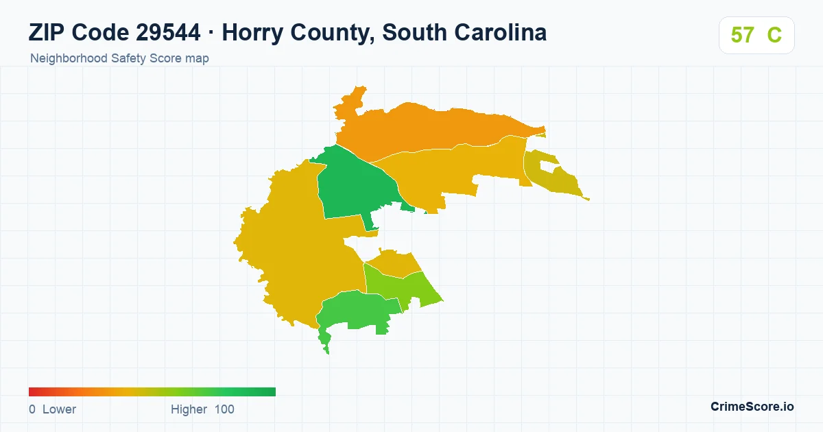 ZIP Code 29544 in Horry County, South Carolina neighborhood Safety Score map