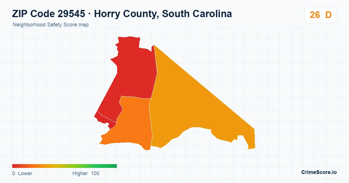 ZIP Code 29545 in Horry County, South Carolina neighborhood Safety Score map