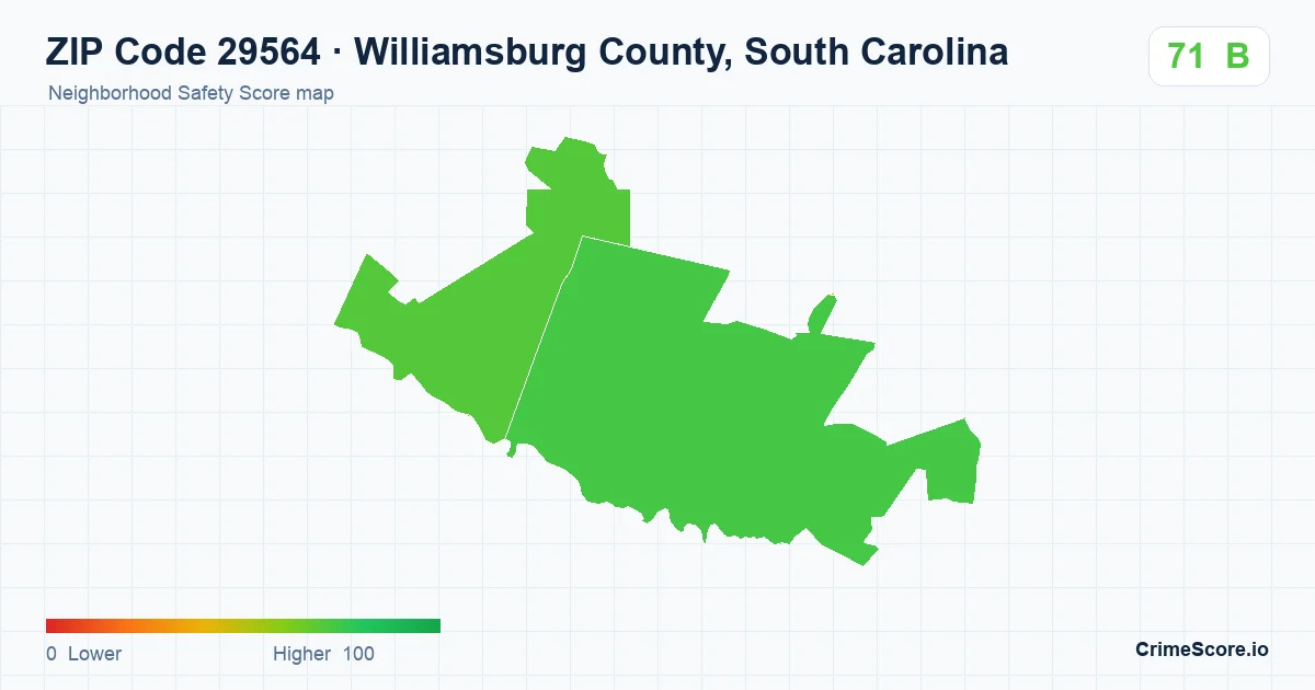 ZIP Code 29564 in Williamsburg County, South Carolina neighborhood Safety Score map