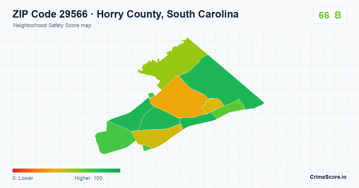 ZIP Code 29566 in Horry County, South Carolina neighborhood Safety Score map