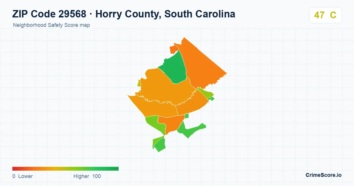ZIP Code 29568 in Horry County, South Carolina neighborhood Safety Score map