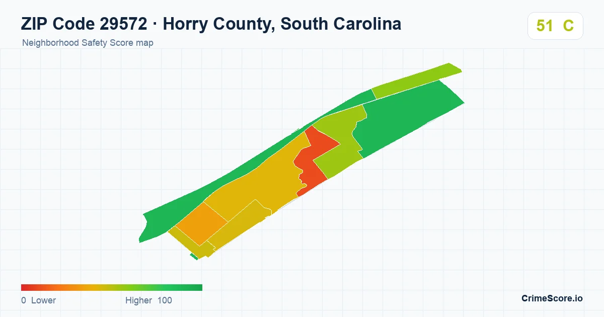 ZIP Code 29572 in Horry County, South Carolina neighborhood Safety Score map