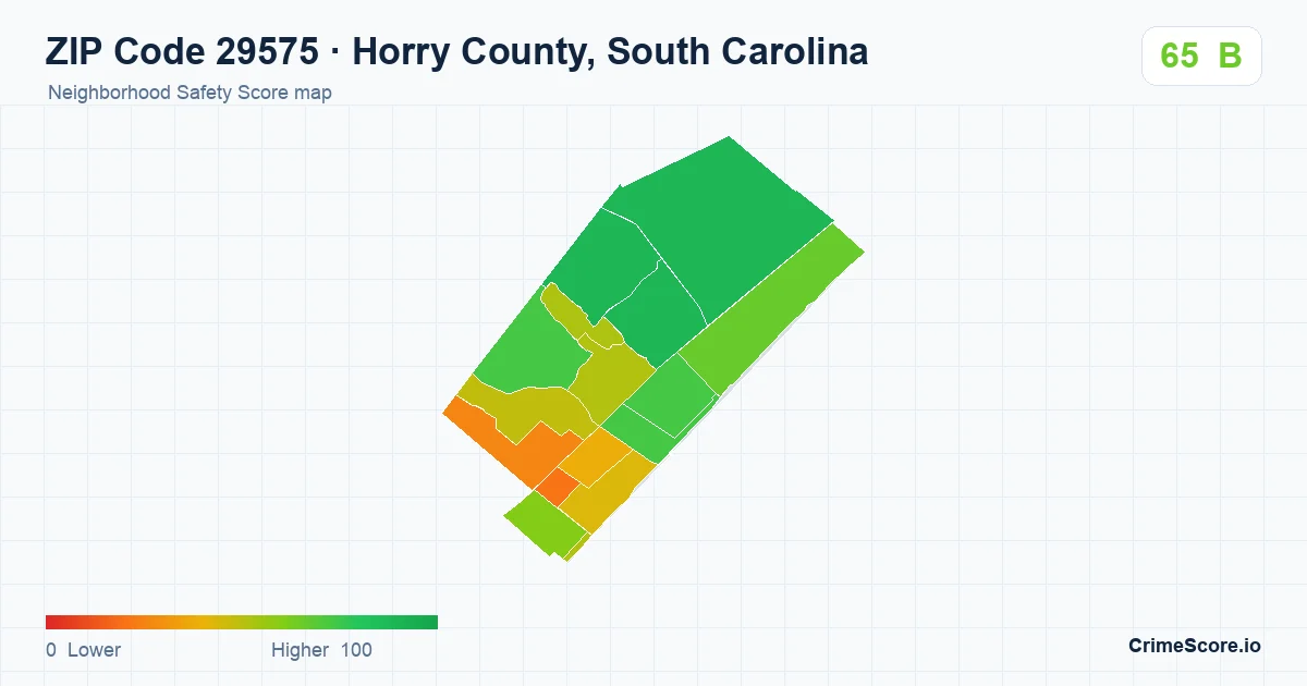 ZIP Code 29575 in Horry County, South Carolina neighborhood Safety Score map