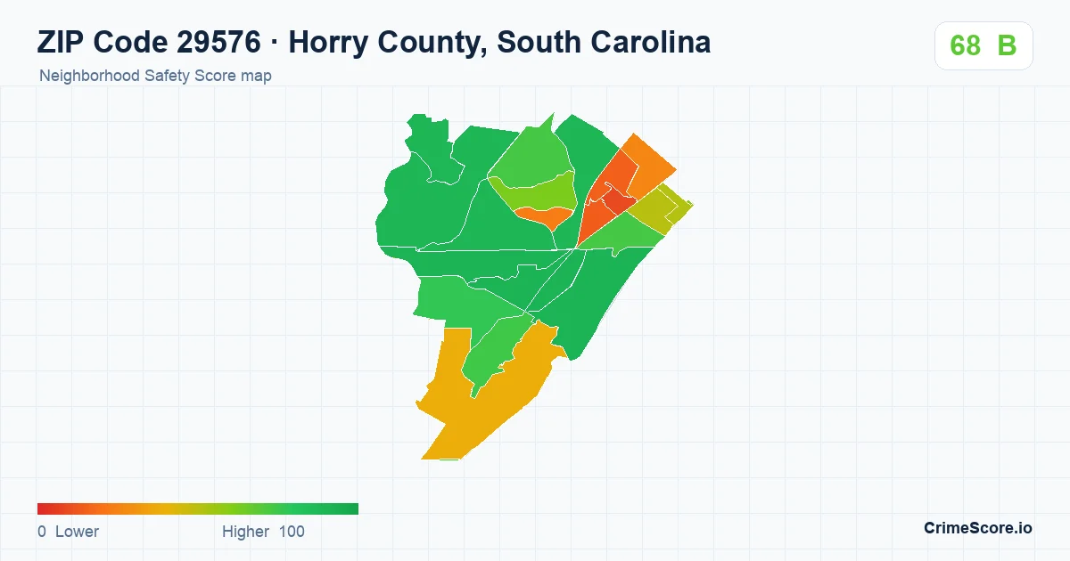ZIP Code 29576 in Horry County, South Carolina neighborhood Safety Score map