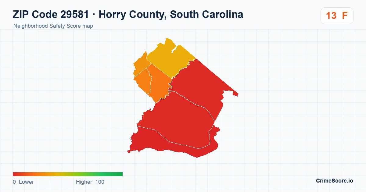 ZIP Code 29581 in Horry County, South Carolina neighborhood Safety Score map