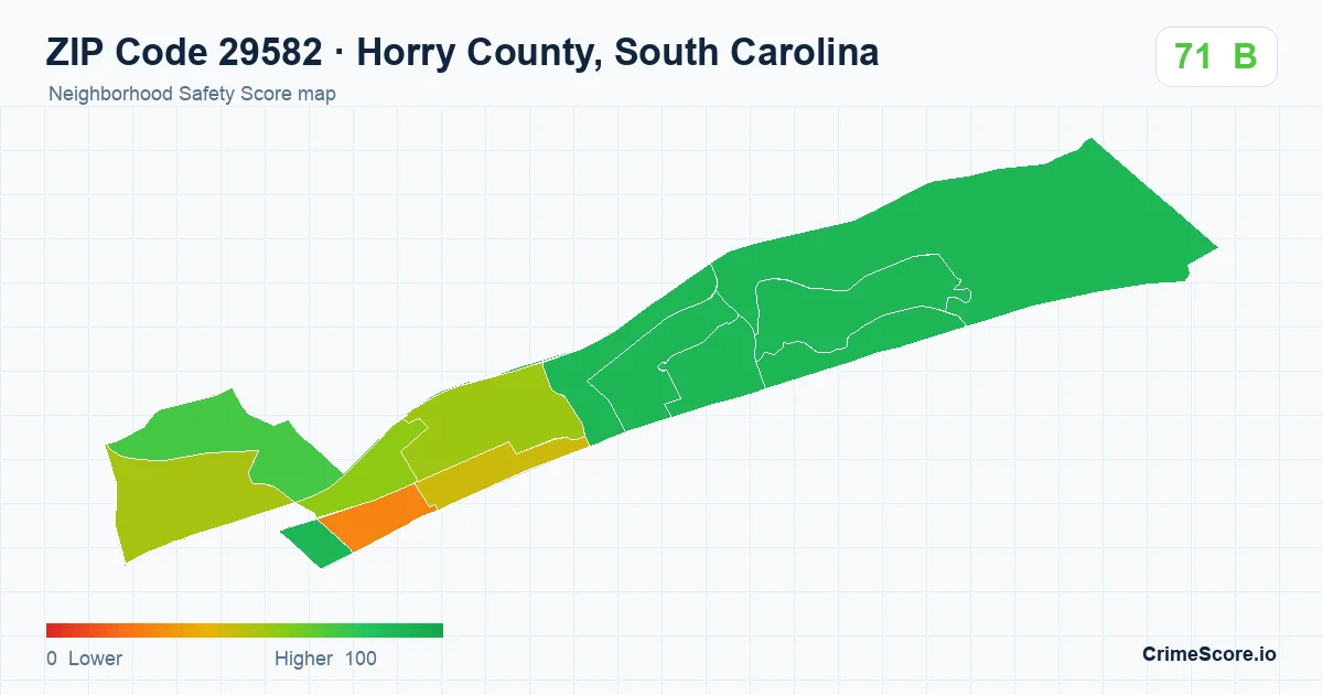 ZIP Code 29582 in Horry County, South Carolina neighborhood Safety Score map