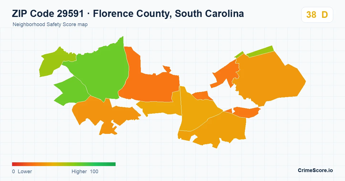 ZIP Code 29591 in Florence County, South Carolina neighborhood Safety Score map