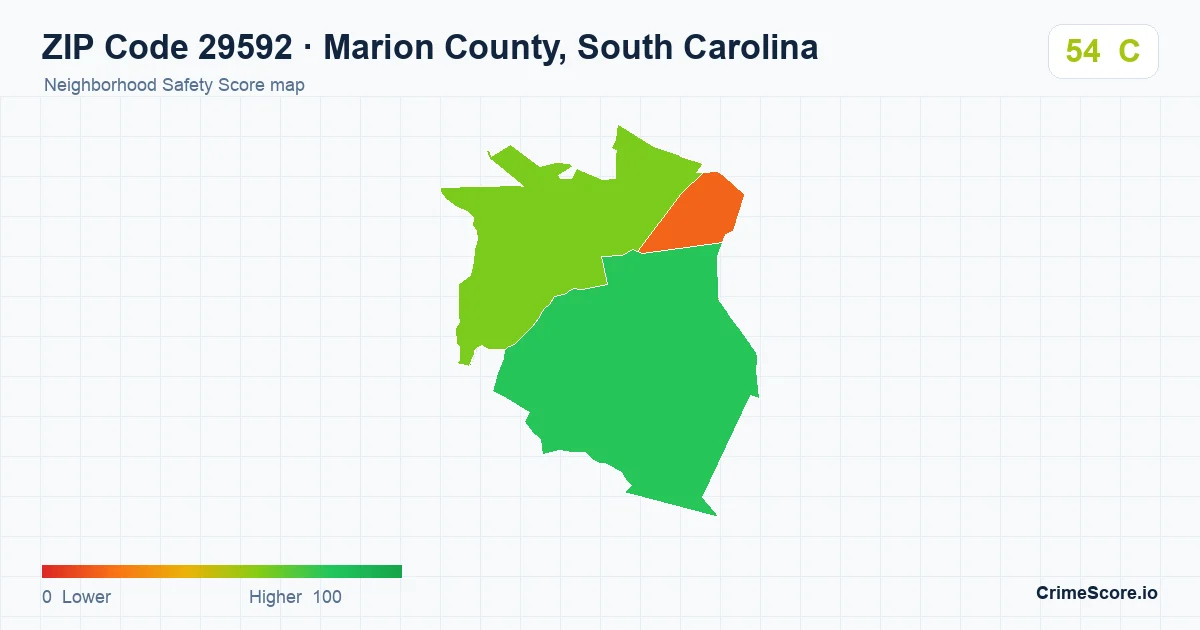 ZIP Code 29592 in Marion County, South Carolina neighborhood Safety Score map
