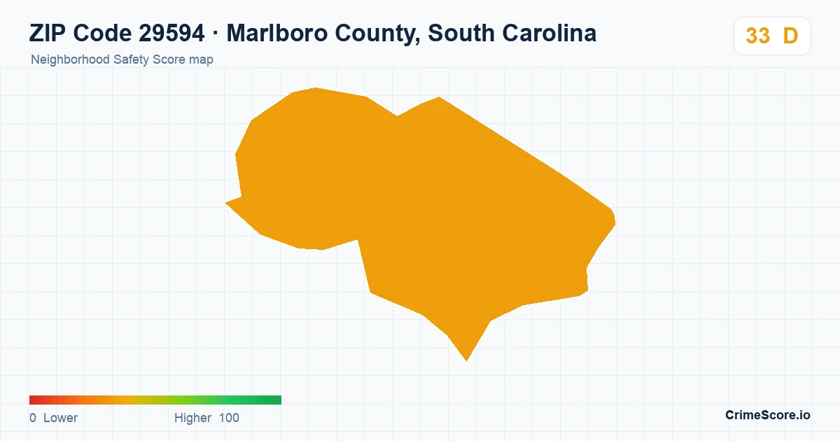 ZIP Code 29594 in Marlboro County, South Carolina neighborhood Safety Score map