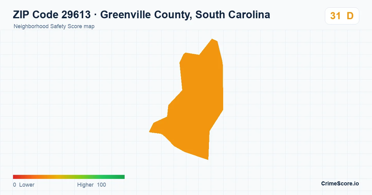 ZIP Code 29613 in Greenville County, South Carolina neighborhood Safety Score map