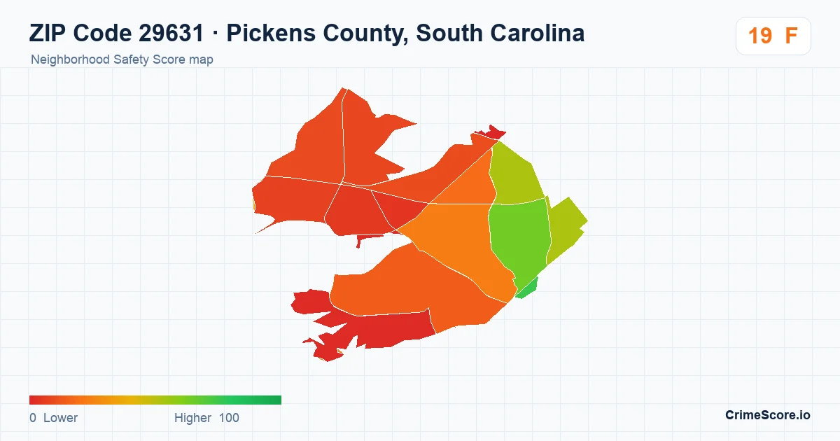 ZIP Code 29631 in Pickens County, South Carolina neighborhood Safety Score map