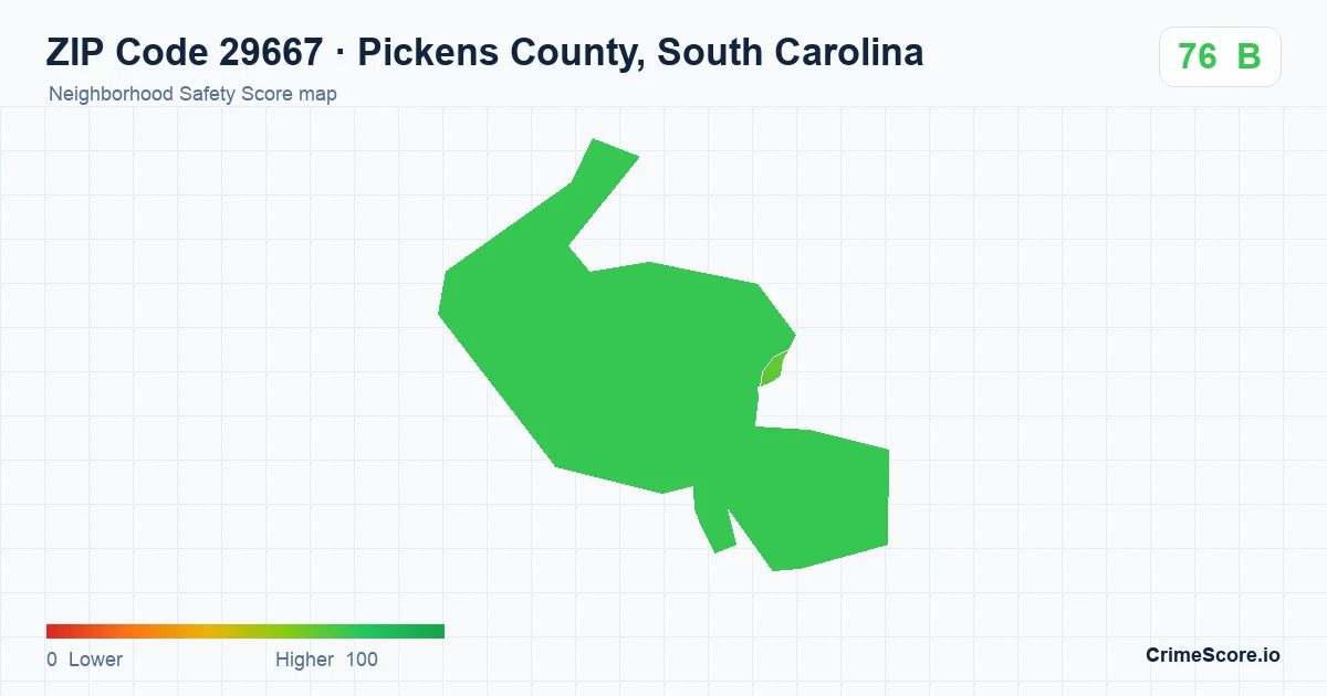 ZIP Code 29667 in Pickens County, South Carolina neighborhood Safety Score map