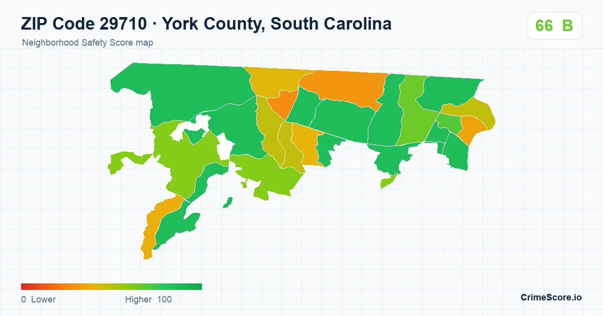 ZIP Code 29710 in York County, South Carolina neighborhood Safety Score map