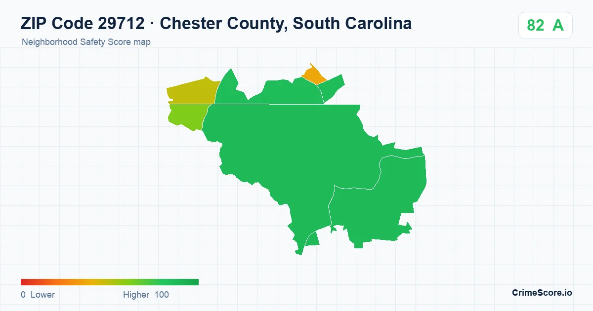 ZIP Code 29712 in Chester County, South Carolina neighborhood Safety Score map