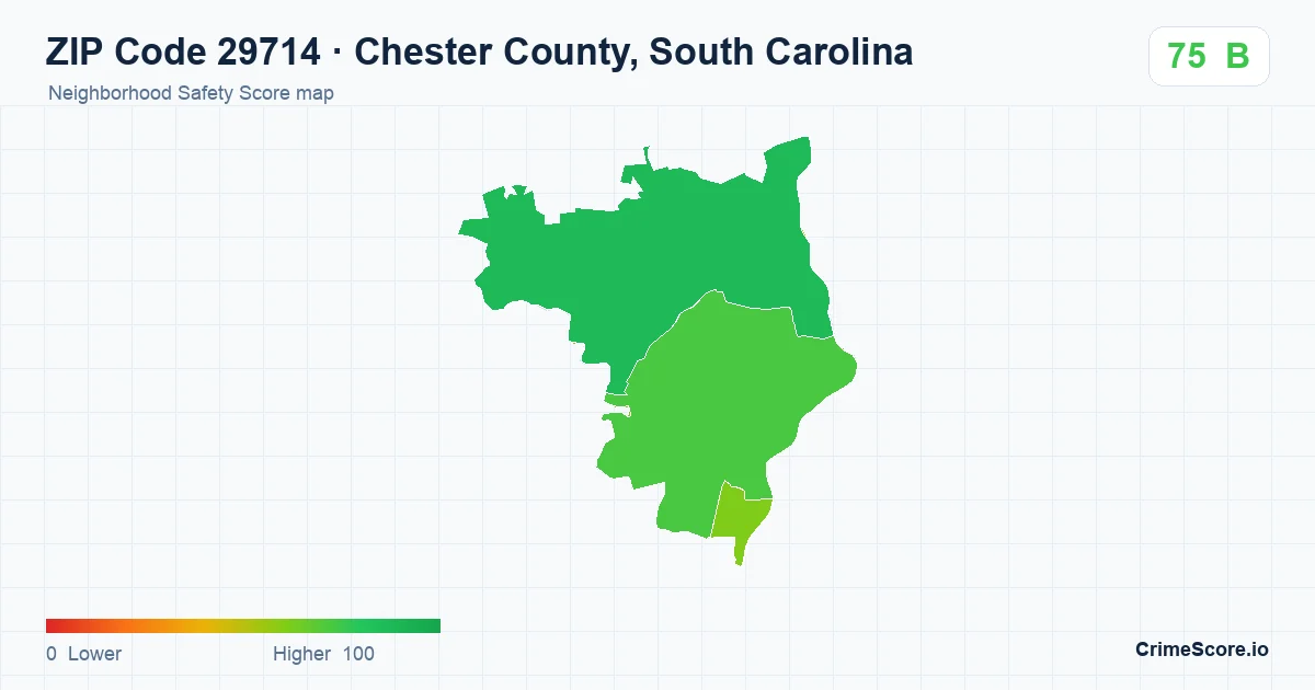 ZIP Code 29714 in Chester County, South Carolina neighborhood Safety Score map