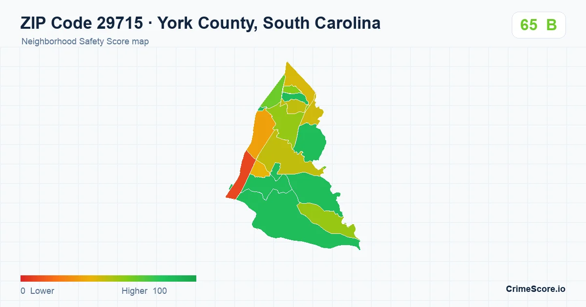ZIP Code 29715 in York County, South Carolina neighborhood Safety Score map