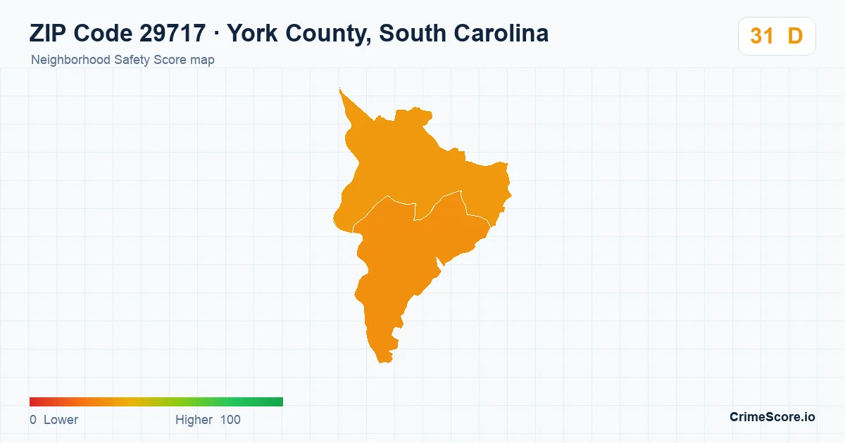 ZIP Code 29717 in York County, South Carolina neighborhood Safety Score map
