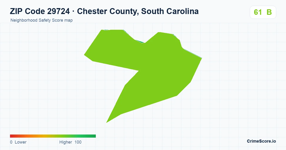 ZIP Code 29724 in Chester County, South Carolina neighborhood Safety Score map