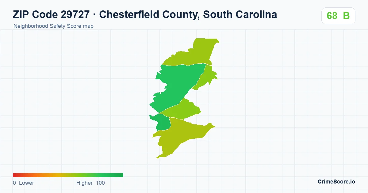 ZIP Code 29727 in Chesterfield County, South Carolina neighborhood Safety Score map