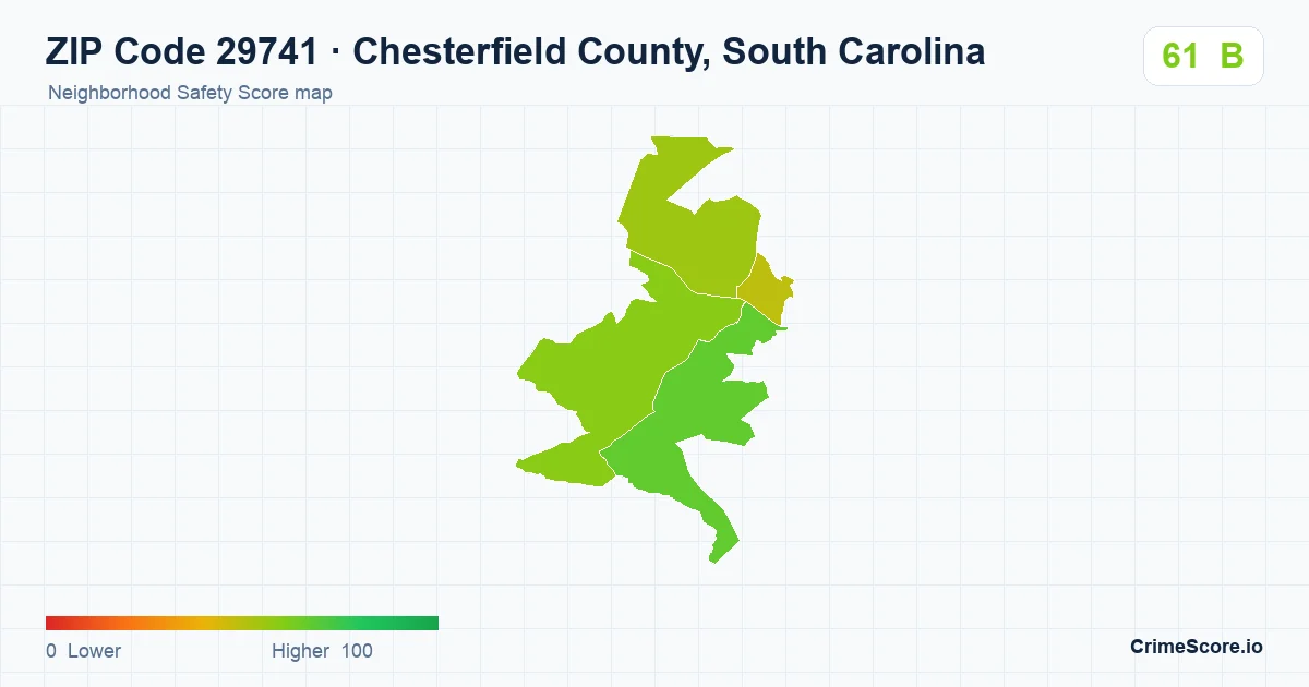 ZIP Code 29741 in Chesterfield County, South Carolina neighborhood Safety Score map