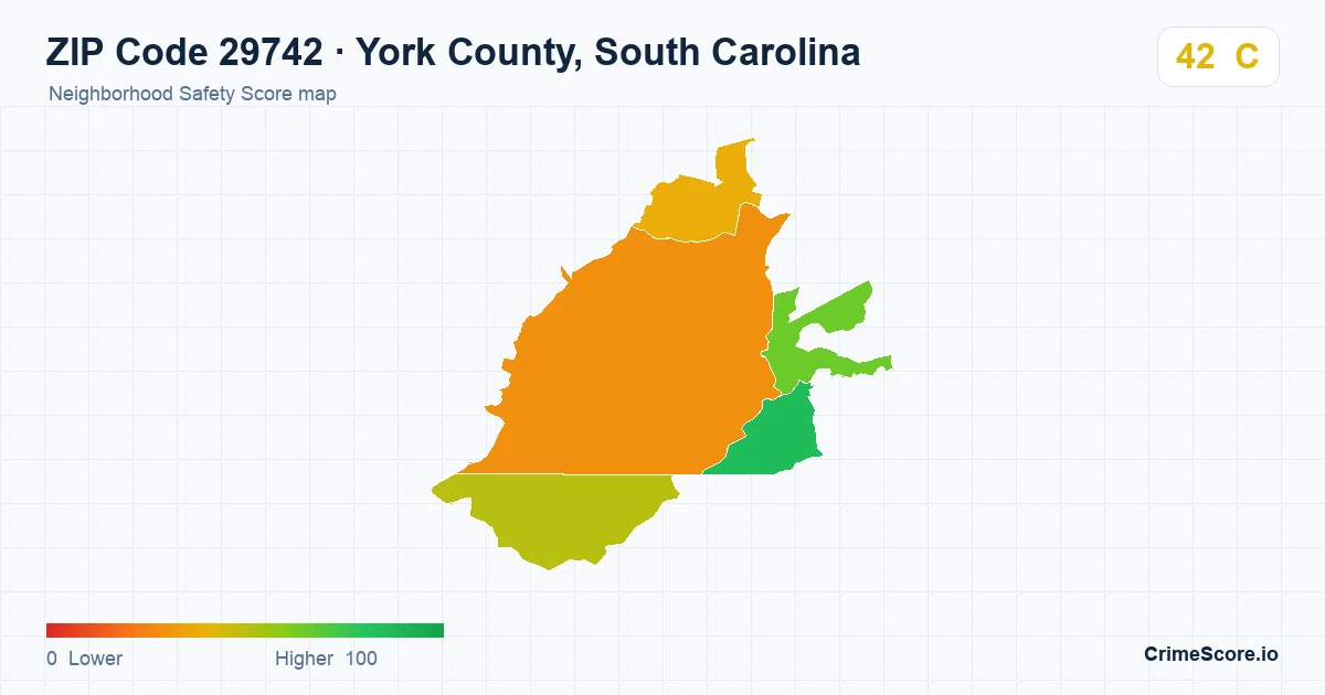 ZIP Code 29742 in York County, South Carolina neighborhood Safety Score map