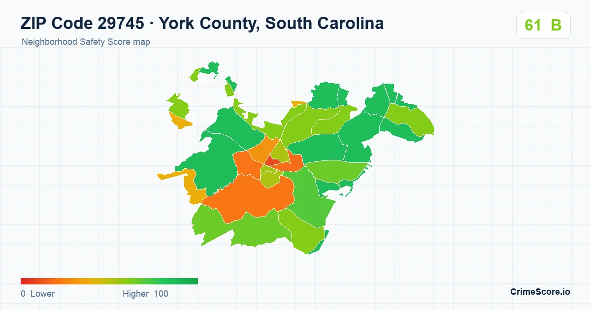 ZIP Code 29745 in York County, South Carolina neighborhood Safety Score map