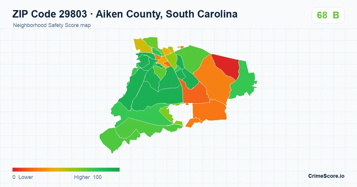 ZIP Code 29803 in Aiken County, South Carolina neighborhood Safety Score map