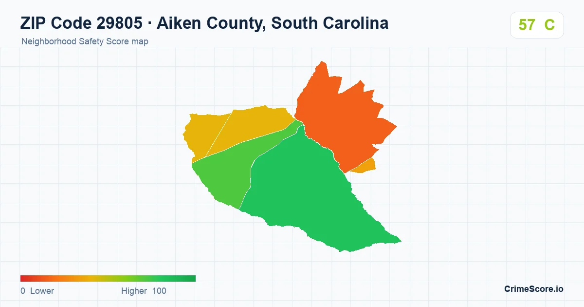 ZIP Code 29805 in Aiken County, South Carolina neighborhood Safety Score map
