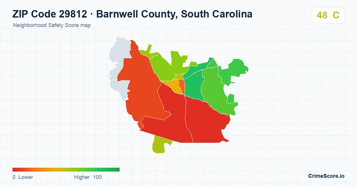 ZIP Code 29812 in Barnwell County, South Carolina neighborhood Safety Score map