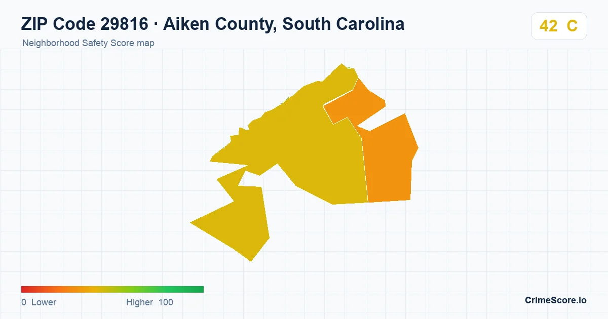 ZIP Code 29816 in Aiken County, South Carolina neighborhood Safety Score map