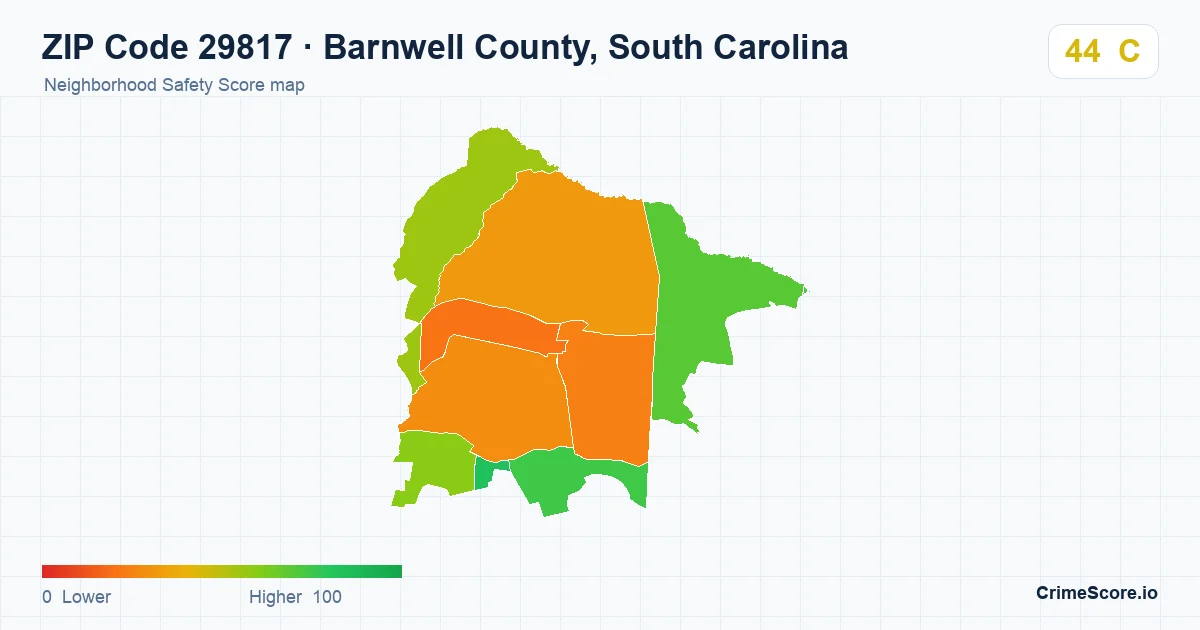 ZIP Code 29817 in Barnwell County, South Carolina neighborhood Safety Score map