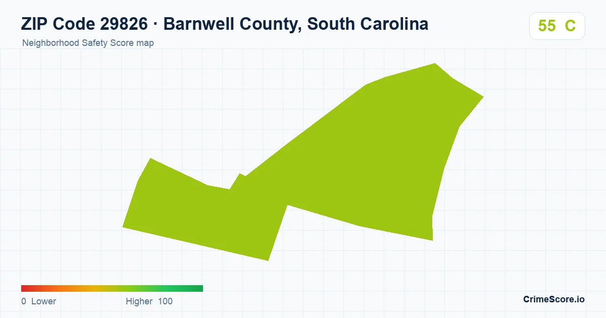 ZIP Code 29826 in Barnwell County, South Carolina neighborhood Safety Score map