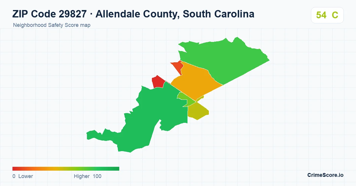 ZIP Code 29827 in Allendale County, South Carolina neighborhood Safety Score map