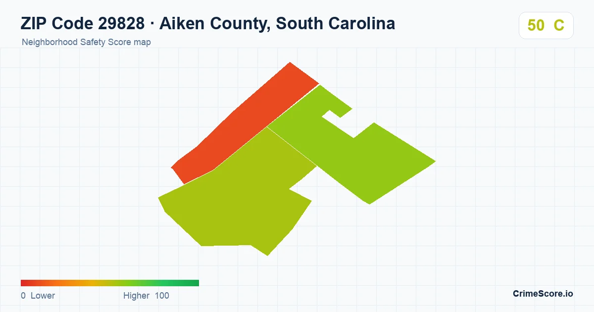 ZIP Code 29828 in Aiken County, South Carolina neighborhood Safety Score map