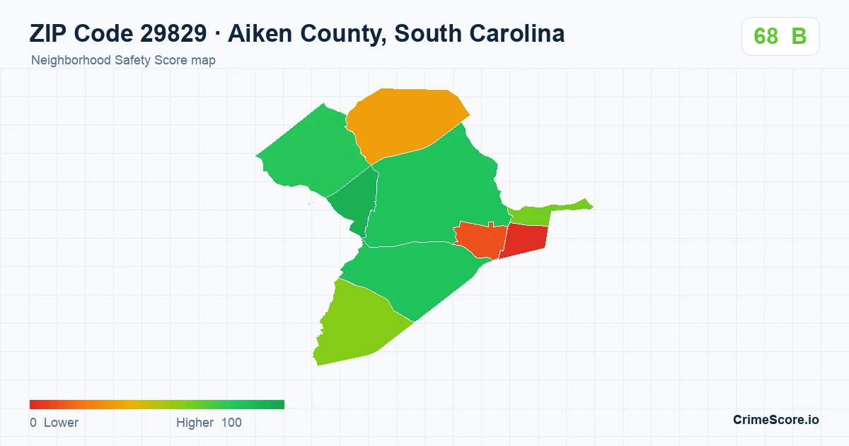 ZIP Code 29829 in Aiken County, South Carolina neighborhood Safety Score map
