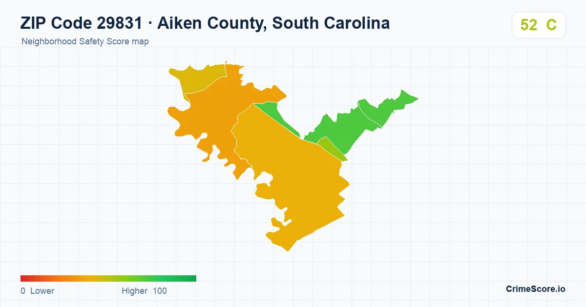 ZIP Code 29831 in Aiken County, South Carolina neighborhood Safety Score map