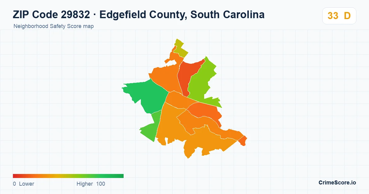 ZIP Code 29832 in Edgefield County, South Carolina neighborhood Safety Score map