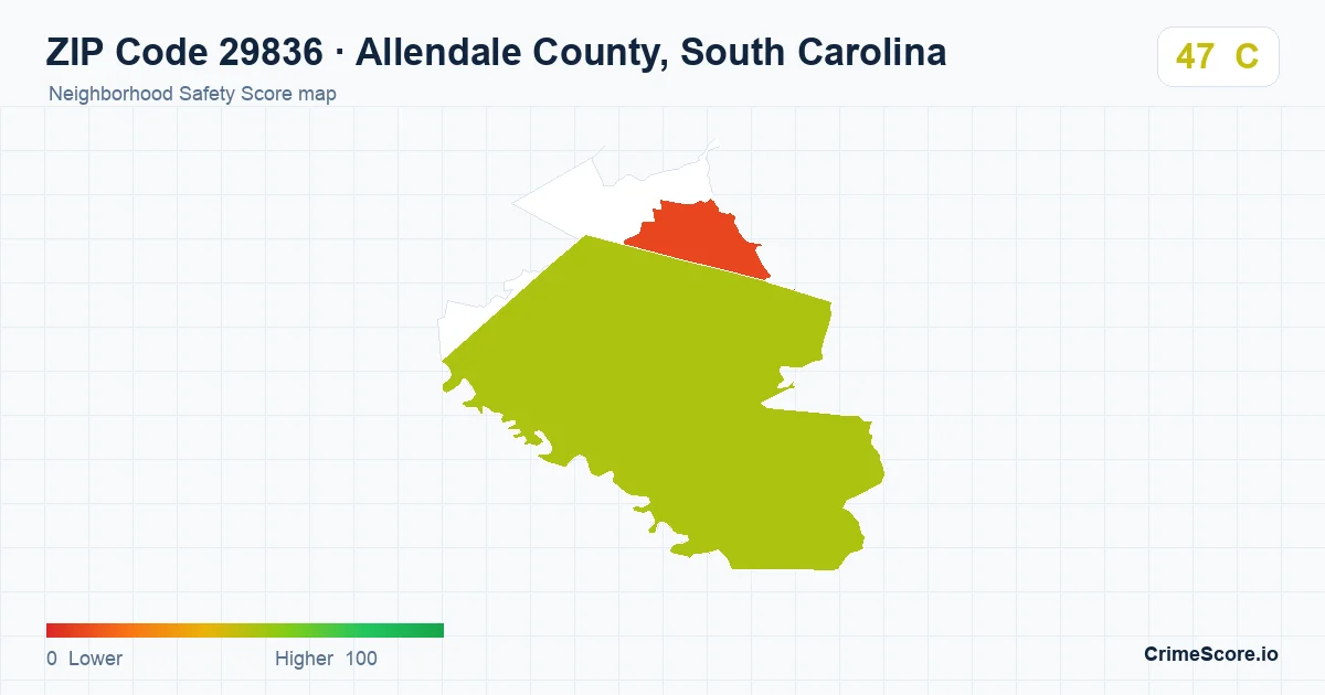 ZIP Code 29836 in Allendale County, South Carolina neighborhood Safety Score map
