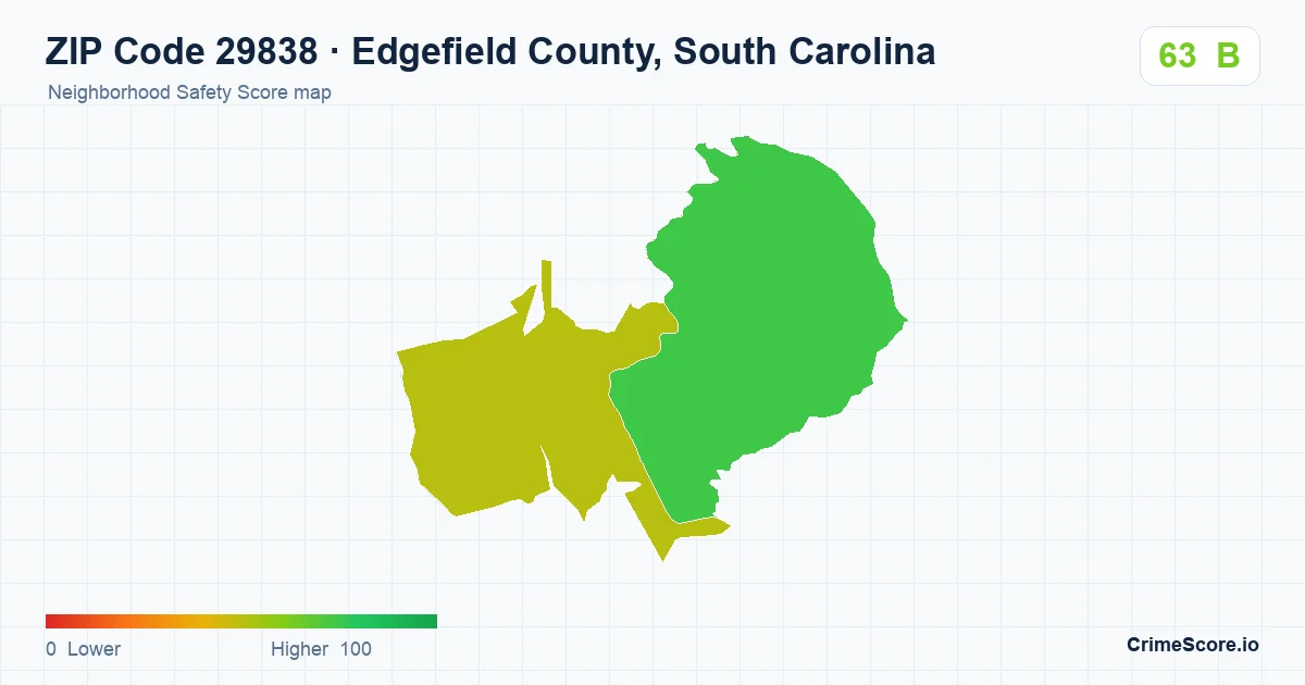 ZIP Code 29838 in Edgefield County, South Carolina neighborhood Safety Score map