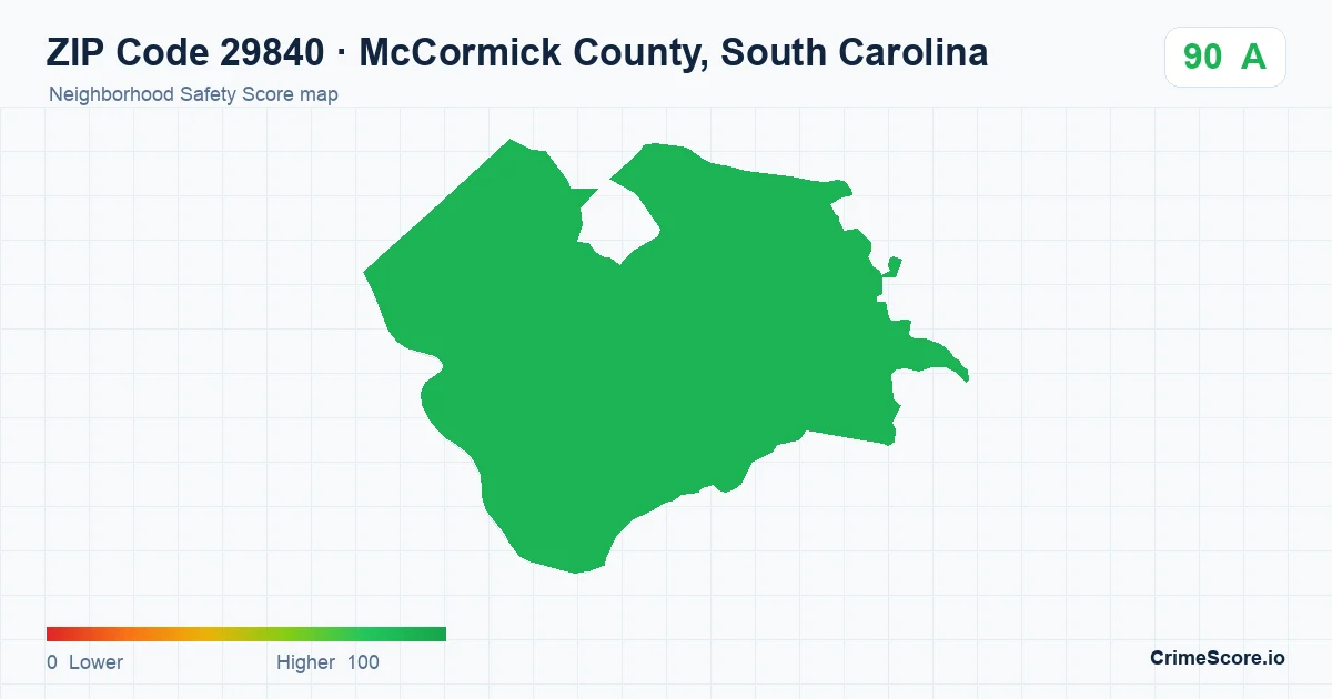 ZIP Code 29840 in McCormick County, South Carolina neighborhood Safety Score map