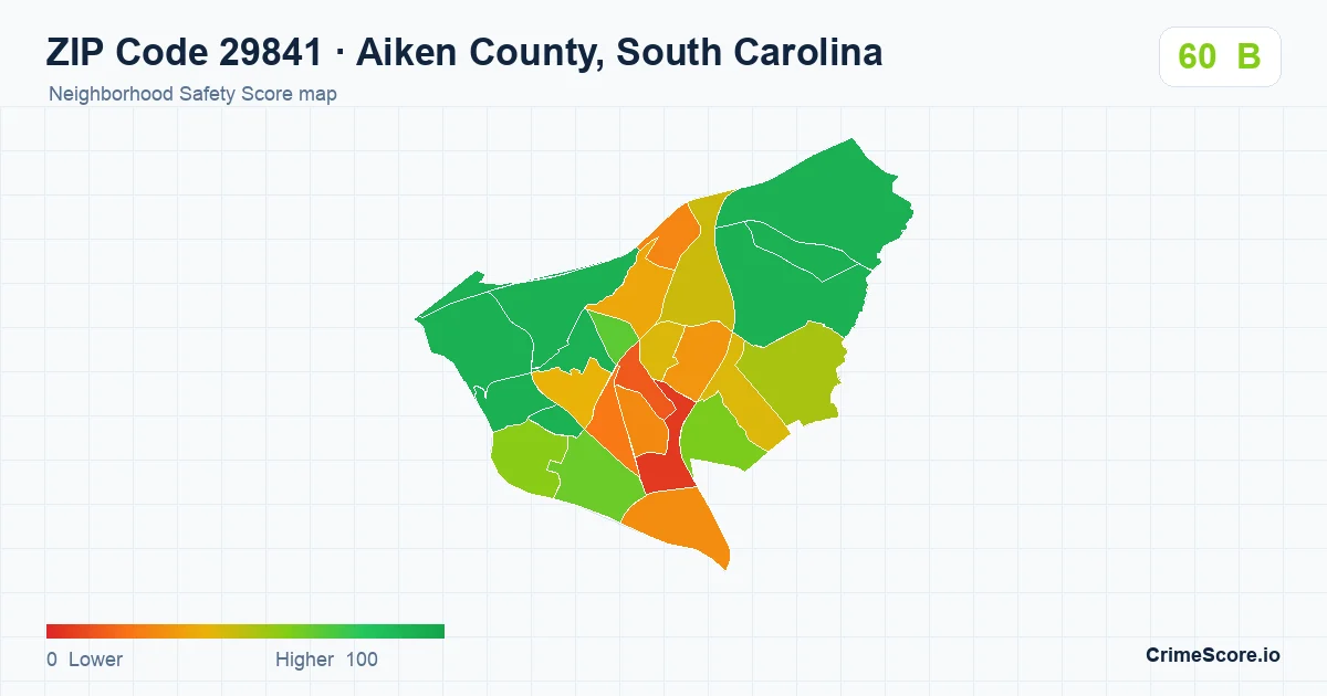ZIP Code 29841 in Aiken County, South Carolina neighborhood Safety Score map