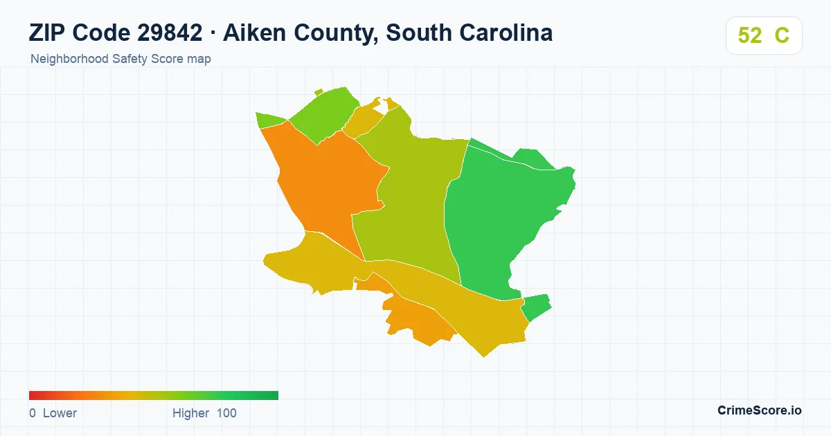 ZIP Code 29842 in Aiken County, South Carolina neighborhood Safety Score map