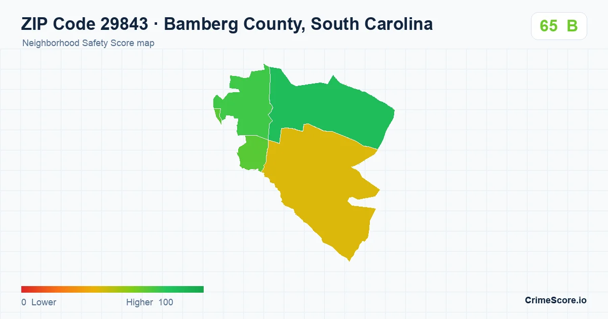 ZIP Code 29843 in Bamberg County, South Carolina neighborhood Safety Score map