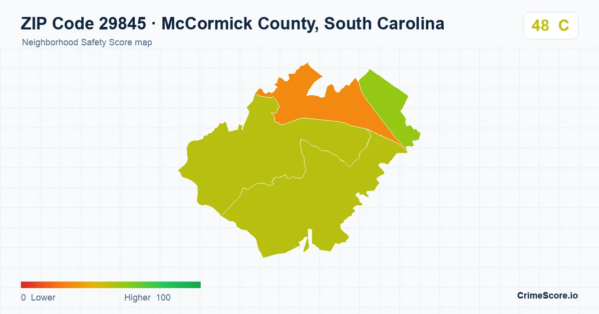 ZIP Code 29845 in McCormick County, South Carolina neighborhood Safety Score map