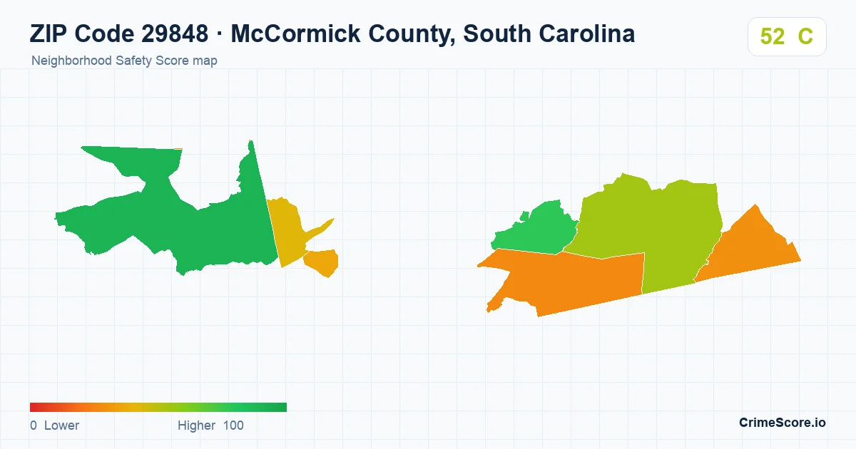 ZIP Code 29848 in McCormick County, South Carolina neighborhood Safety Score map