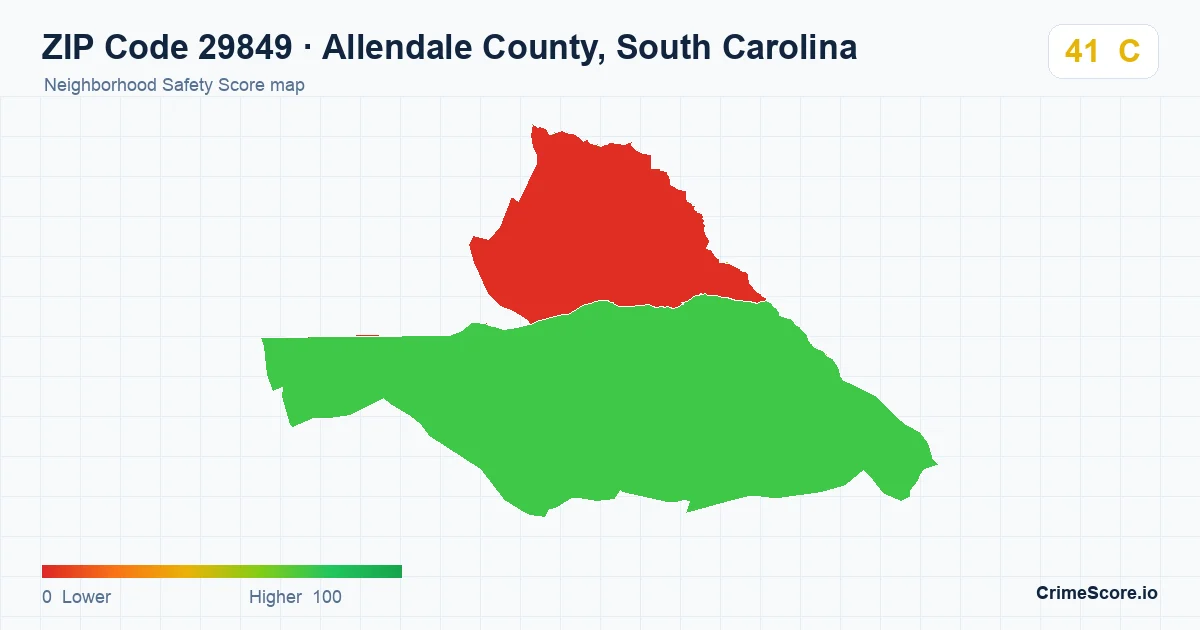 ZIP Code 29849 in Allendale County, South Carolina neighborhood Safety Score map